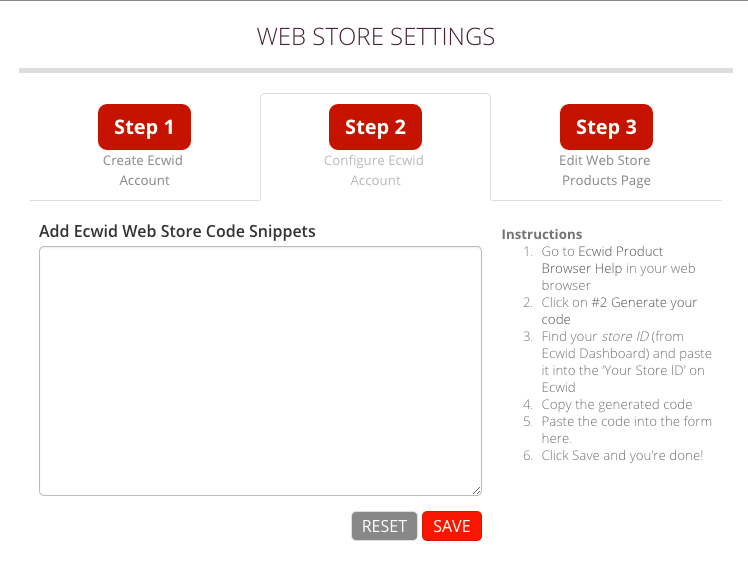 Ecwid Web Store Settings